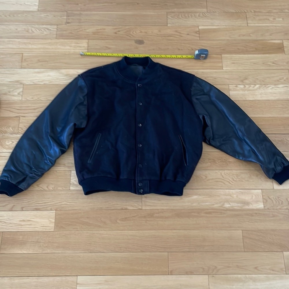 Golden Bear black leather varsity jacket. Size large. Amazing condition!